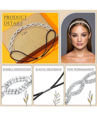 Rhinestone Bridal Headpieces - 2 Pcs Crystal Head Chain Set | Adjustable Elastic Headband for Women Wedding Pageant - Silver Stretch Headband Jewelry - Buy Online on GoSupps.com