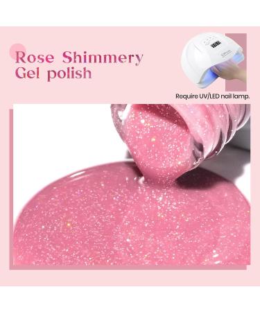 MIZHSE Pink Gel Nail Polish Shimmery Rose Jelly Color Natural Gel Polish Glitter Sparkle Pink Nail Gel 12ML Soak off UV LED for Home Salon DIY BV006 - Buy Online on GoSupps.com
