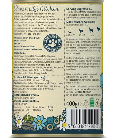 Lily's Kitchen Natural Adult Wet Dog Food Tin Chicken & Turkey 6 x 400g - Buy Online on GoSupps.com