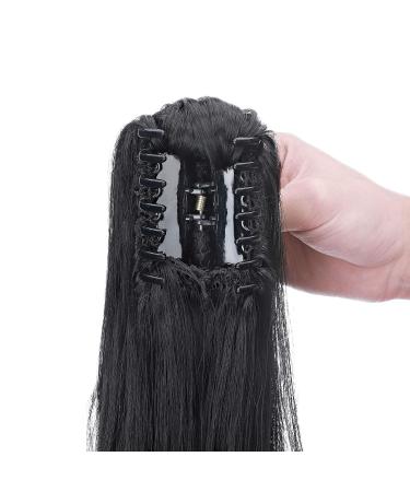 Clip In Ponytail Braid Hair Extension - 45cm Dark Black Claw-On Straight to Wavy Hairpiece - Buy Online on GoSupps.com