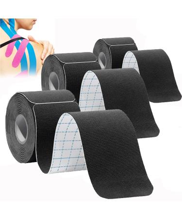Kinesiology Tape Pro Athletic Sports (3 Rolls 60 Precut Strips) Waterproof Breathable Latex Free Tape for Ankle Wrists Knees Elastic Running Tennis Swimming Football Sports Activities Tapes (Black) 3 pack Black