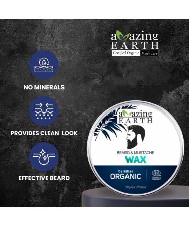 AMAzing EARTH Beard & Mustache Wax for Men - Organic Strong Hold Chemical-Free Vegan 50gm - Buy Online on GoSupps.com