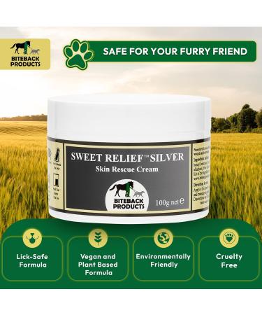 Biteback 'Sweet Relief Silver' Cream - Essential Silver-Infused Antiseptic Cream for Dogs: Ideal for Minor Wounds Abrasions & Rubs - Benzyl Benzoate Dog First Aid Essentials - 100g - Buy Online on GoSupps.com