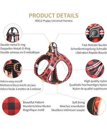 Heele Dog Harness for Small Dogs - No Pull Breathable Adjustable Reflective Safety Harness in Plaid Red - Perfect for Walking & Training - Buy Online on GoSupps.com