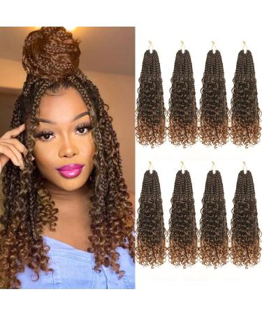 14 inch Goddess Box Braids Crochet Hair Boho Box Braids 8 Packs Pre looped Braids Crochet Hair 3x Synthetic Hair for Black Women (14 inch, T1B/30) 14 Inch (Pack of 8) T1B/30