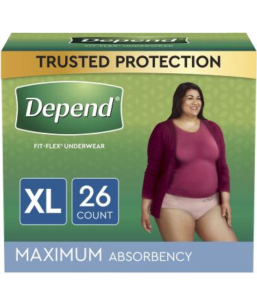 Depend Fit-Flex Adult Incontinence Underwear for Women, Disposable, Maximum Absorbency, X-Large, Blush, 26 Count X-Large (26 Count)