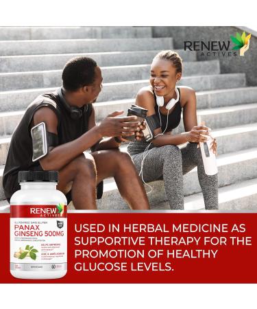 Renew Actives Panax Ginseng Supplement - 500mg Per Serving for Energy and Cognitive Function - Vegan Capsules, Gluten & GMO Free - Buy Online on GoSupps.com