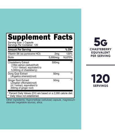 Nutricost Chasteberry Supplement 120 Capsules - 5000mg Serving, Dong Quai, Ginger Root Extract - Vegetarian, Gluten Free, Non-GMO - Buy Online on GoSupps.com