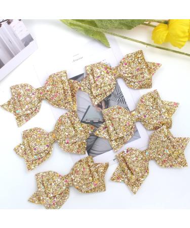 12 Large Glitter Hair Bows - 5 Inch Gold Sequins Clips for Girls, Teens, Women - Buy Online on GoSupps.com