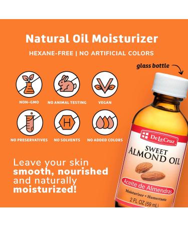 De La Cruz Sweet Almond Oil - 2 FL. OZ. Expeller Pressed Almond Oil for Skin & Hair | Buy Online Internationally - Buy Online on GoSupps.com