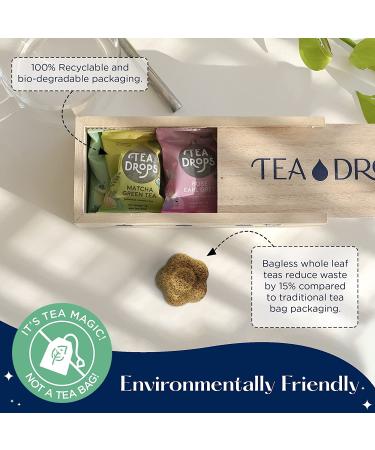 Tea Drops Lightly Sweetened Loose Leaf Gift Box - 8 Drops with Matcha, Rose, Earl Grey, Citrus Ginger & Peppermint - Wooden Gift Box - Bagless CafDecaf Tea Assortment - Buy Online on GoSupps.com
