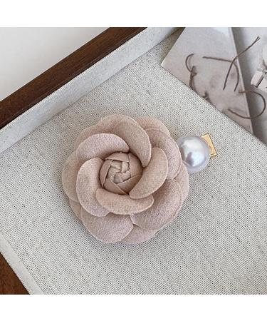 amangul Harajuku Pearl Camellia Flower Hair Clip Woman Makeup Bangs Hairpin for Girls Shopping Camping Taking Photo Anti Slip(Beige) - Buy Online on GoSupps.com