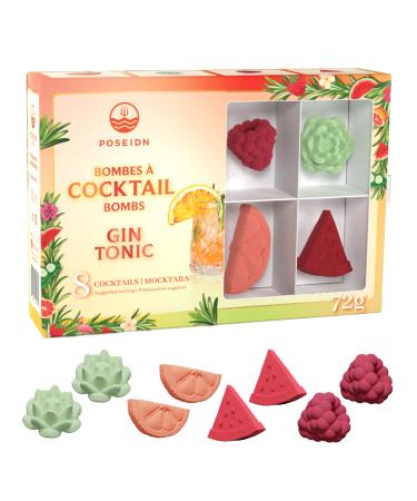 Poseidn Cocktail Bombs Gin & Tonic Gift Set 8 Drink Mixers for Gin & Tonic Cocktail and Mocktail Drinks Blood Orange & Rosemary Cucumber & Lime Raspberry & Green Tea Watermelon