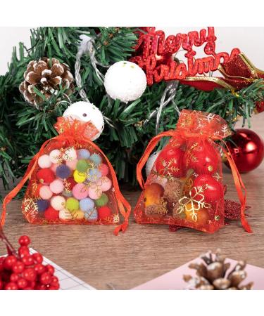 100 Pack Red Organza Gift Bags for Christmas - 7x9cm Snowflake Design with Cord - Ideal for Festive Packaging - Buy Online on GoSupps.com