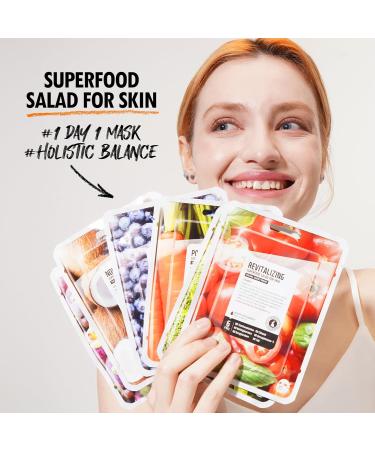 FARMSKIN Superfood Salad Sheet Mask Set of 6 - Nourishing Korean Face Masks with Mangosteen Broccoli Carrot Coconut Blueberry & Tomato - Refreshing & Cruelty-Free Skincare - Buy Online on GoSupps.com