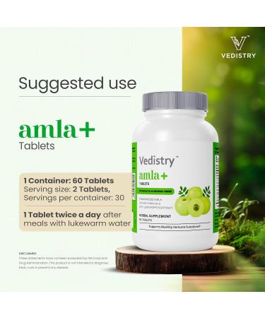 Vedistry Amla Supplement 1100mg Indian Gooseberry Tablet with Long Pepper for Immunity & Energy Herbal Supplement Rich in Vitamin C & Antioxidant for Hair Growth Energy & Overall Wellness 60 Tablets - Buy Online on GoSupps.com