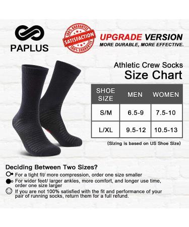 PAPLUS Compression Athletic Crew Socks (6 Pack) Black - Unisex Large-X-Large Size - Buy Online on GoSupps.com