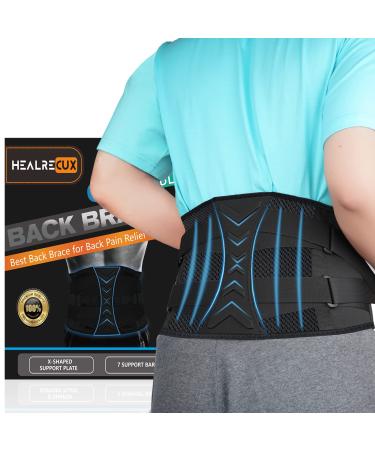 Back Brace for Men Women Lower Back Pain Relief with 7 Stays,Healrecux Back Support Belt with Dual Adjustable Straps,Breathable Air Mesh Lumbar Support Belt for Herniated Disc, Sciatica,Scoliosis XXL Black XXL