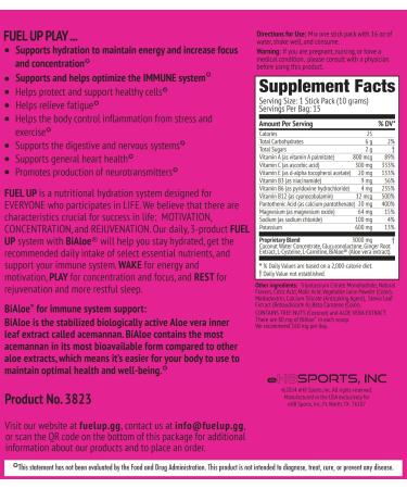 Fuel Up Play Electrolyte Powder with BiAloe | Hydration + Focus Formula | Sugar Free | 15 Single-Serve Stick Packs | Fruit Punch Fruit Punch 6.5 Ounce (Pack of 1) - Buy Online on GoSupps.com