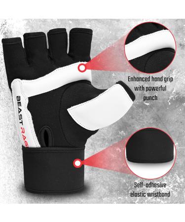 Beast Rage Punch Bag Gloves - Taekwondo Karate MMA Kickboxing Training for Men & Women - Light Workout Sparring Gloves in White - Buy Online on GoSupps.com