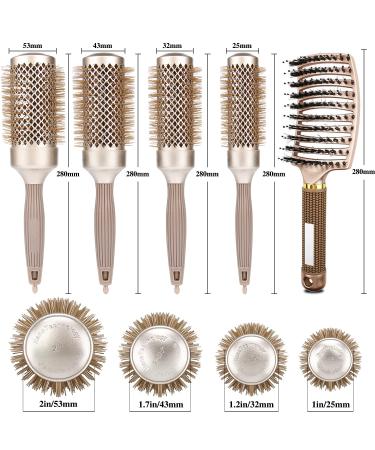 5PCS Round Brush Set with Boar Bristle Curved Vented Hair Brush - Nano Thermal Ceramic & Ionic Tech for Healthy, Shiny Hair - Buy Online on GoSupps.com