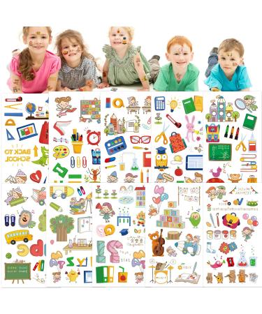Konsait Back to School Temporary Tattoos Stickers School Bus Learning Tools School Fairy Fake Tattoos for Kids Gift for the First Day of School 136 Pieces