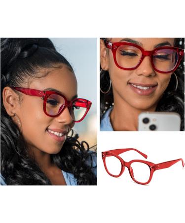 Shop Bold Frame Oversized Blue Light Glasses for Women - Stylish Round Computer Frames in Red | International Shipping - Buy Online on GoSupps.com