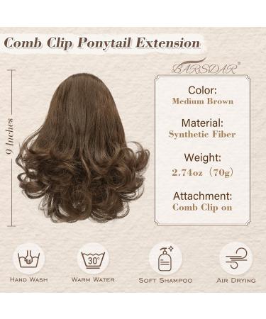 22cm Ash Brown Short Wavy Ponytail Extension - Synthetic Clip-In Hairpiece for Women - Buy Online on GoSupps.com