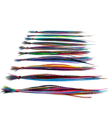 Real Feather Hair Extensions - Short Skinny 7-9 inch - 25 Feathers (Mixed Brights) with Rings/Loop - Buy Online on GoSupps.com