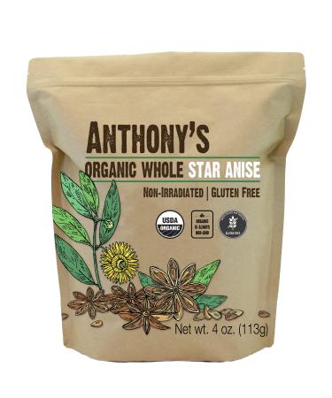 Anthony's Organic Whole Star Anise, 4 oz, Non Irradiated, Non GMO, Gluten Free