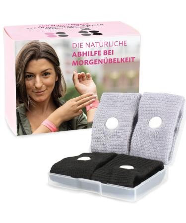 Cozy Racoon Acupressure bracelet against nausea during pregnancy I Effective and without side effects I practical transport box I bracelets 4 pieces (2x black 2x gray) 2 black 2 gray