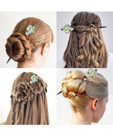 Chinese Hair Sticks for Women Buns | Retro Flower Hair Chopsticks - Vintage Chinese Hairpins | Hanfu Hair Accessories in Green - Buy Online on GoSupps.com