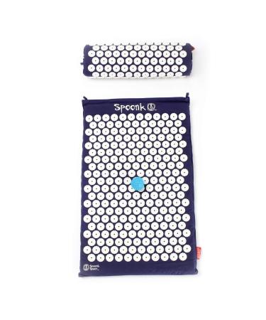 Spoonk Acupressure Eco Mat, Navy Blue - With Massage Ball, Travel Mat & Sling Bag - Back & Neck Massager - Travel Pillow - Stress & Muscle Relief - Sleep Aid - Relaxation Kit - Made With Cotton