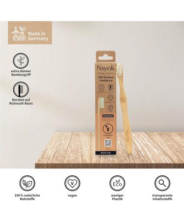 NIYOK Bamboo Toothbrush for Children - Sustainable Plastic-Free Dental Brush with Medium-Soft Bristles - Buy Online on GoSupps.com