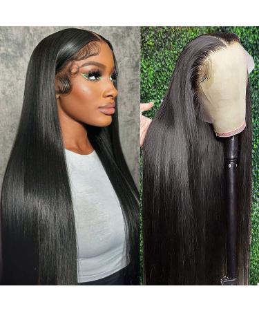 KITTYWAY Straight Lace Front Wigs Human Hair Pre Plucked 180 Density 13x4 HD Lace Frontal Wigs for Black Women Human Hair Wig with Baby Hair Bleached Knots Brazilian Glueless Natural Color 24 inch 24 Inch 13X4 Straight L...