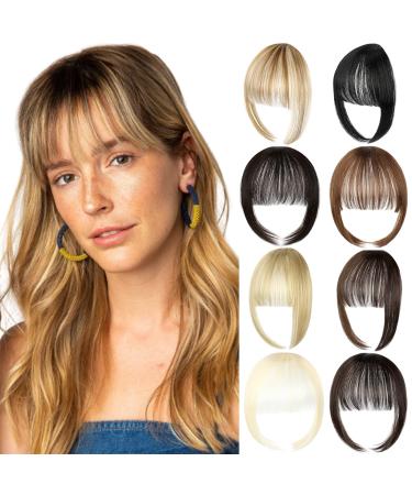Bangs Hair Clip in Extensions Natural Fringe Bangs Clip-on Front Neat Flat Bang One Piece Long Straight Hairpiece for Women (Ginger Brown Mix Bleach Blonde-2) 1 Count (Pack of 1) Ginger Brown Mix Bleach Blonde-2