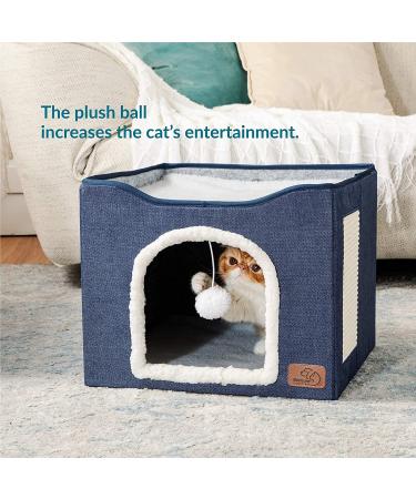 Bedsure Cat Beds for Indoor Cats | Large Cat Cave with Fluffy Ball & Scratch Pad - Foldable Pet House 16.5x16.5x14 - Buy Online on GoSupps.com