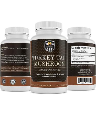 HMS Nutrition Turkey Tail Mushroom 1000mg Capsules - Powerful Antioxidant & Immune Support - Buy Online on GoSupps.com
