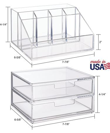 STORi Chloe Clear Makeup Holder + Double Drawer Organizer | Organize Cosmetics | Made in USA - Buy Online on GoSupps.com