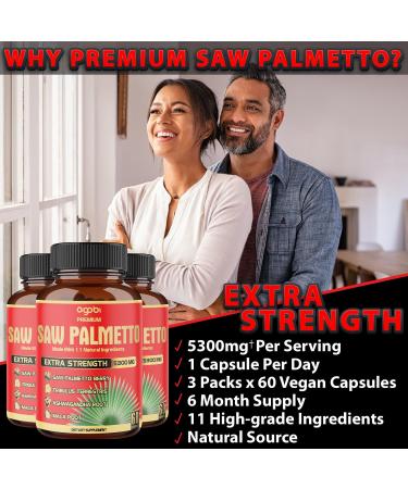 3 Pack - 180 Capsules - Saw Palmetto Capsules 5300mg - Prostate, Skin & Immune Support - Buy Online on GoSupps.com