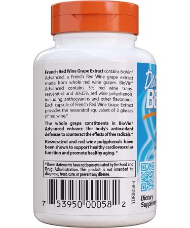 Doctor's Best French Red Wine Grape Extract 90ct - Non-GMO, Vegan, Gluten & Soy Free - Buy Online on GoSupps.com