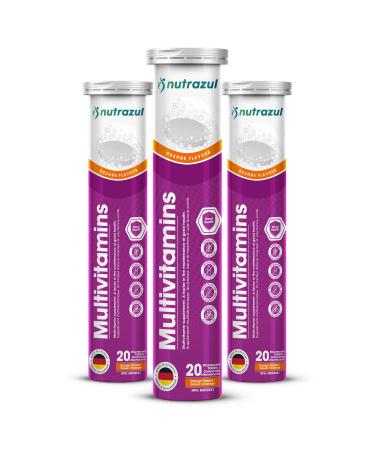 nutrazul Multivitamin Effervescent Tablets Supplement for Daily Wellness & 9 Essential Vitamins Contains Vitamin with Vitamin C & B Complex Orange Flavor 60 Tablets