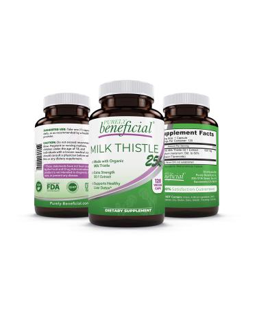 PURELY beneficial Organic Milk Thistle Capsules 50:1 Milk Thistle Extract Silybum Marianum 25000 mg Strength Liver Cleanse & Antioxidant Support 120 Veg Capsules Vegan & Non-GMO