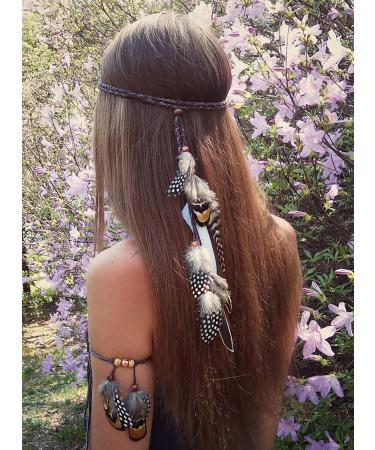 Gypsy Hippie Feather Headband & Armband Set - Bohemian Handmade Tribal Indian Headwear for Women - Buy Online on GoSupps.com