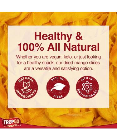 Tropgo Mango slices silver bag - Dried Fruit Bites in Pouch - Lunchbox Snacks - No Added Sugar - High in Fibre Low Calorie Gluten Free Snacks - Healthy Snacks for Adults and Kids (125g) - Buy Online on GoSupps.com