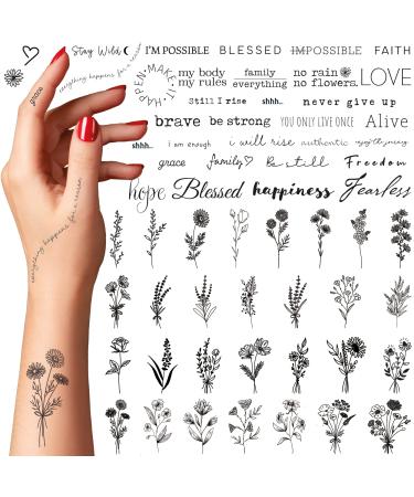 Temporary Tattoos For Women -110 Temporary Tattoo Stickers Of Flowers & Phrases- Fake Tattoos Temporary Realistic & Aesthetic - Tatoos For Women & Tatoos For Adults - Tatuajes Temporales Women Unisex