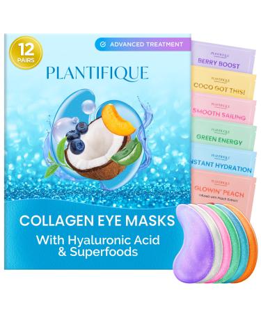 Plantifique Superfood Under Eye Masks Anti Wrinkle 12 Pairs Under Eye Patches with Hyaluronic Acid Green Tea Collagen for Dark Circles and Puffiness - Puffy Eyes Skincare Gel Patches for Women & Men