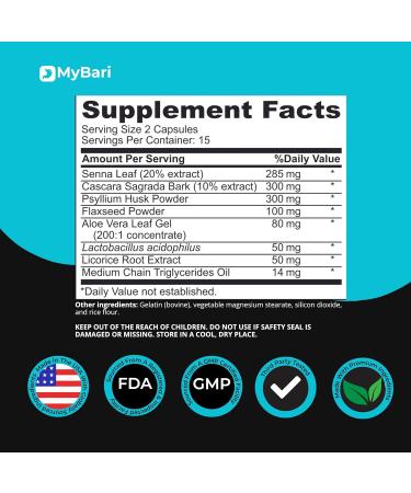 MyBari 15 Day Cleanse - Gut and Colon Support - Advanced Gut Cleanse Detox for Women & Men with Senna Cascara Sagrada & Psyllium Husk - Non-GMO - Made in USA - 30 Capsules - Buy Online on GoSupps.com