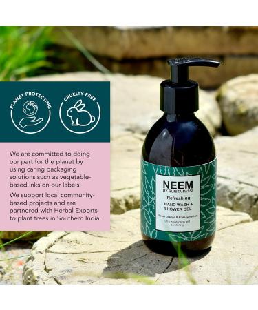 NEEM Sunita Passi - Ayurvedic Neem Hand & Body Wash 250ml - Nourishing Neem Shower Gel - Sweet Orange & Rose Geranium Essential Oils - Soap Free Cleansing - Vegan & Natural - Buy Online on GoSupps.com