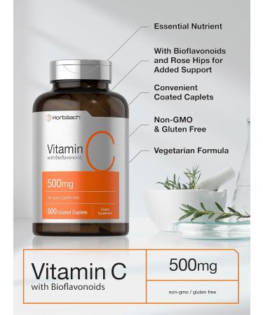 Horb ach Vitamin C 500mg | 500 Caplets | with Bioflavonoids and Rose HIPS | Supplement for Women and Men | Vegetarian Non-GMO and Gluten Free - Buy Online on GoSupps.com